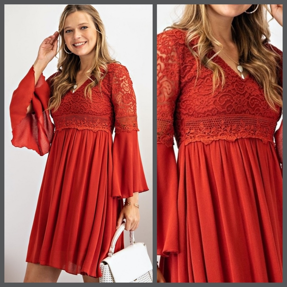 Easel "Sultry Dance" Boho Mini Dress Crochet Lace Fitted Bodice & Slinky Skirt - Picture 5 of 14